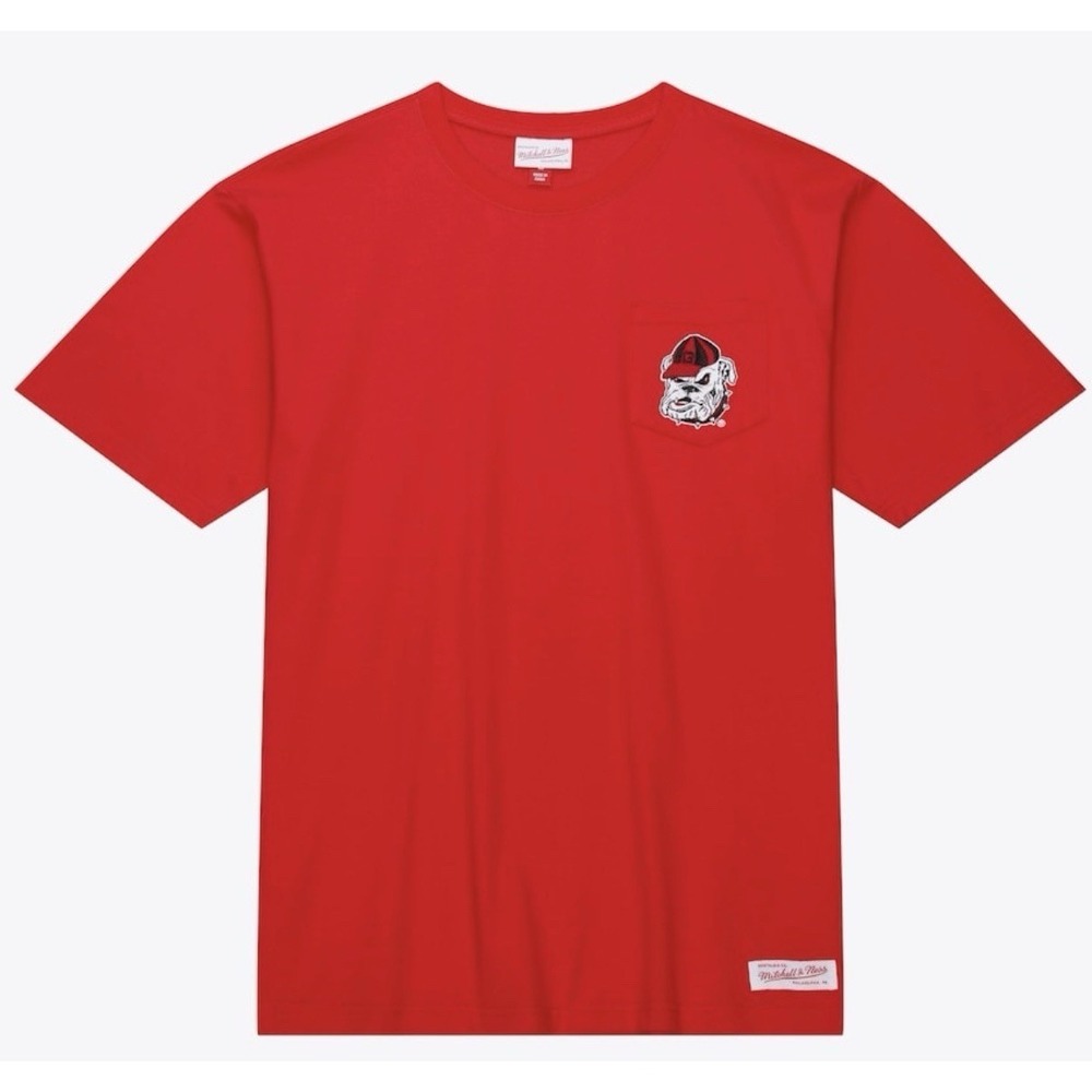 Mitchell & Ness Men's Medium‎ NCAA Georgia Bulldogs Pocket Premium T-Shirt Red